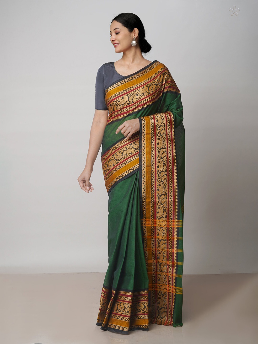 

Unnati Silks Woven Design Zari Pure Cotton Handloom Kanjeevaram Saree, Green