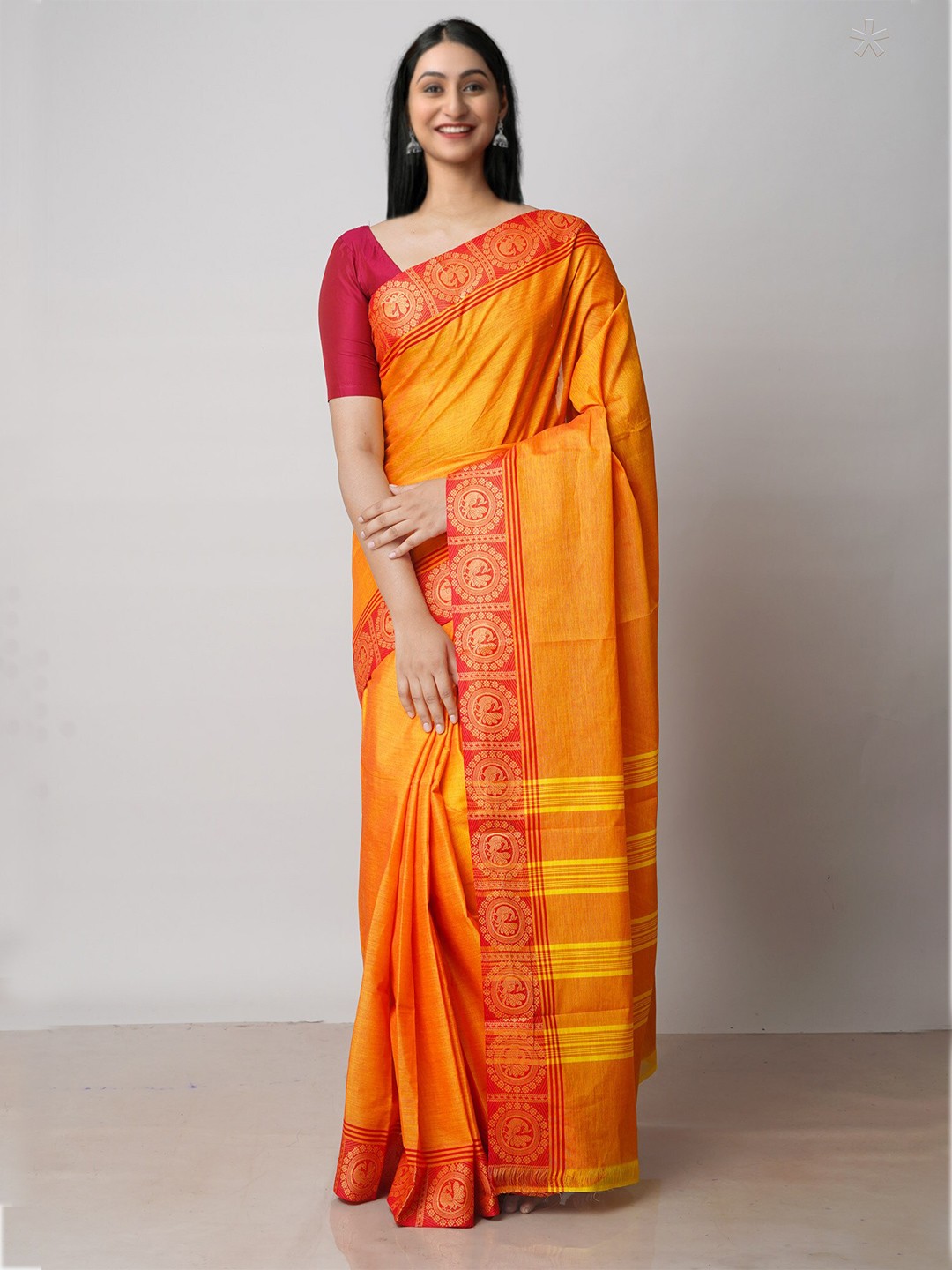 

Unnati Silks Pure Cotton Handloom Kanjeevaram Saree, Mustard