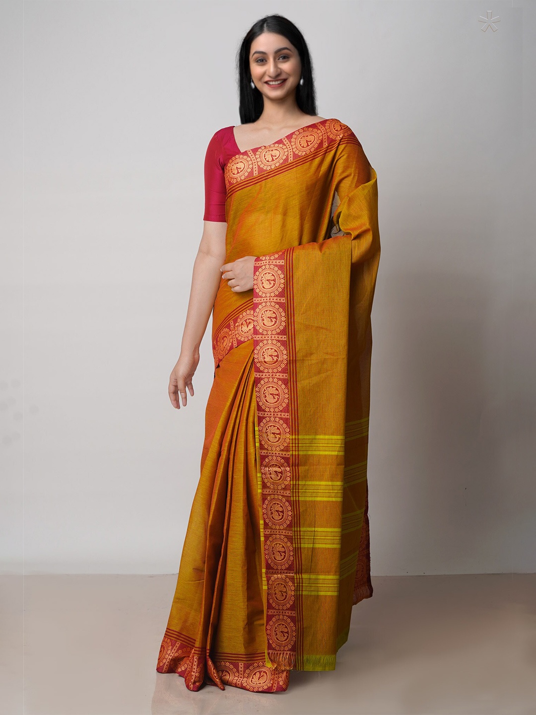

Unnati Silks Zari Pure Cotton Handloom Kanjeevaram Saree, Green