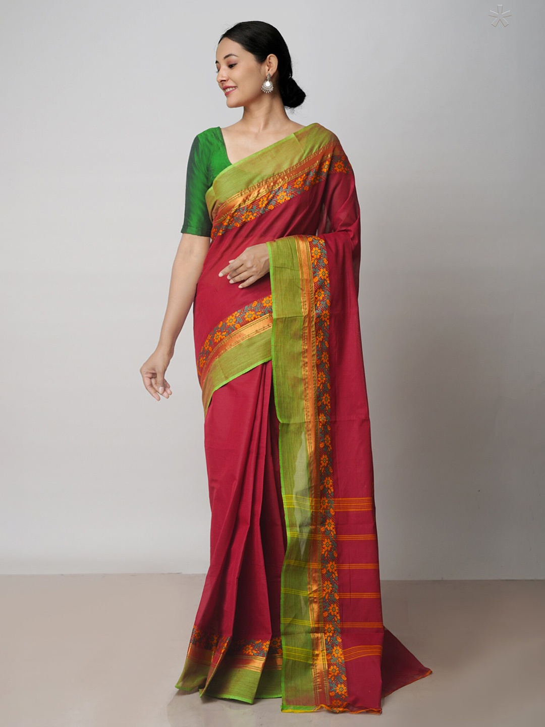 

Unnati Silks Zari Pure Cotton Handloom Chettinad Saree, Maroon