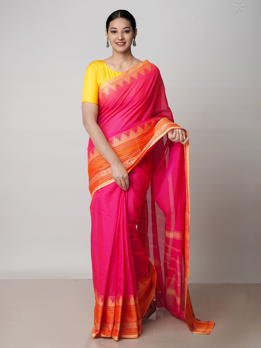 

Unnati Silks Pure Cotton Handloom Kanjeevaram Saree, Pink