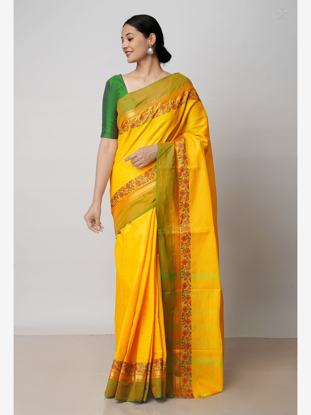 

Unnati Silks Zari Pure Cotton Handloom Chettinad Saree, Yellow