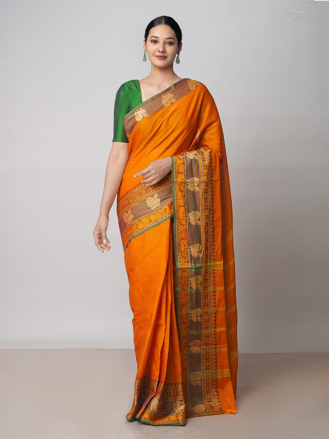 

Unnati Silks Woven Design Zari Pure Cotton Handloom Kanjeevaram Saree, Orange