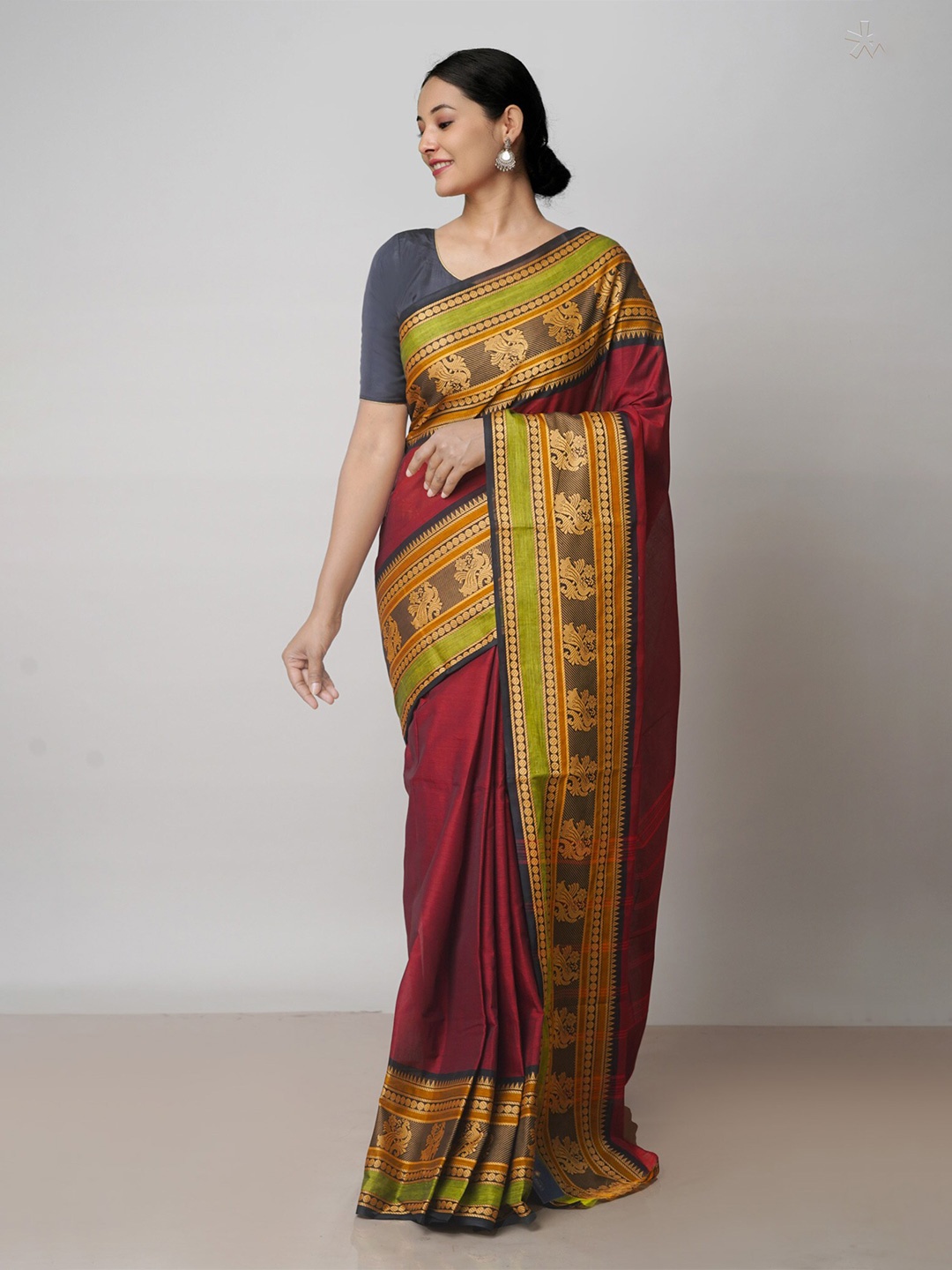 

Unnati Silks Pure Cotton Handloom Kanjeevaram Saree, Maroon