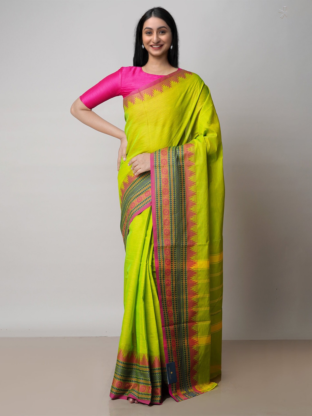 

Unnati Silks Pure Cotton Handloom Kanjeevaram Saree, Green