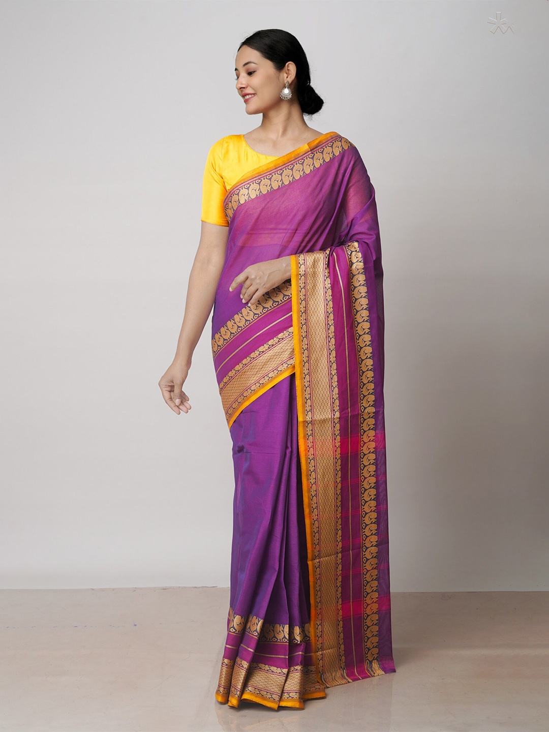 

Unnati Silks Zari Pure Cotton Handloom Kanjeevaram Saree, Purple