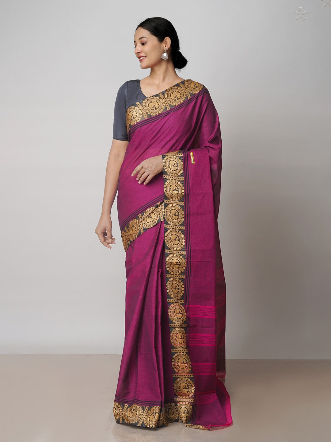 

Unnati Silks Pure Cotton Handloom Kanjeevaram Saree, Pink