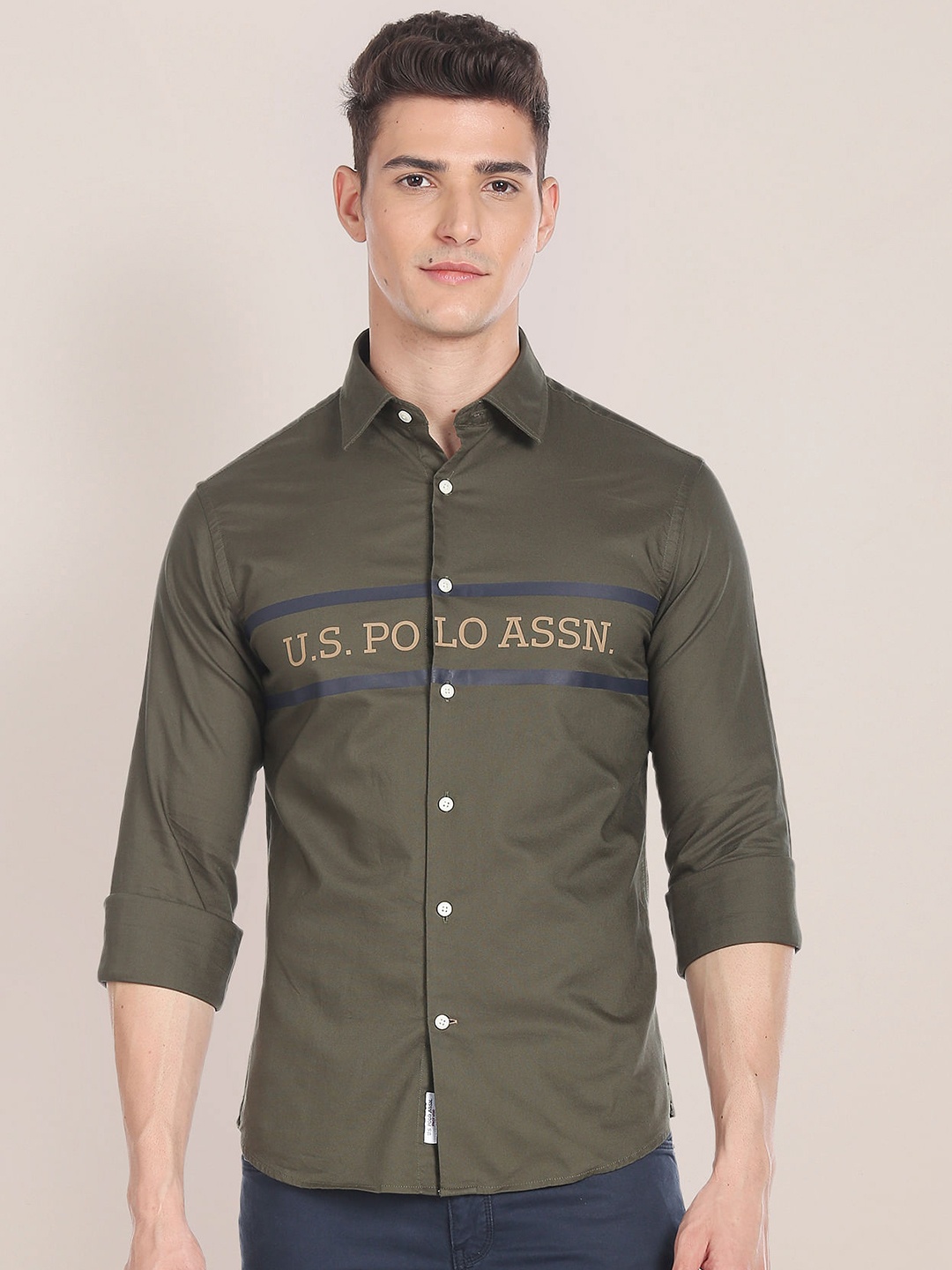 

U.S. Polo Assn. Typography Printed Opaque Casual Shirt, Green