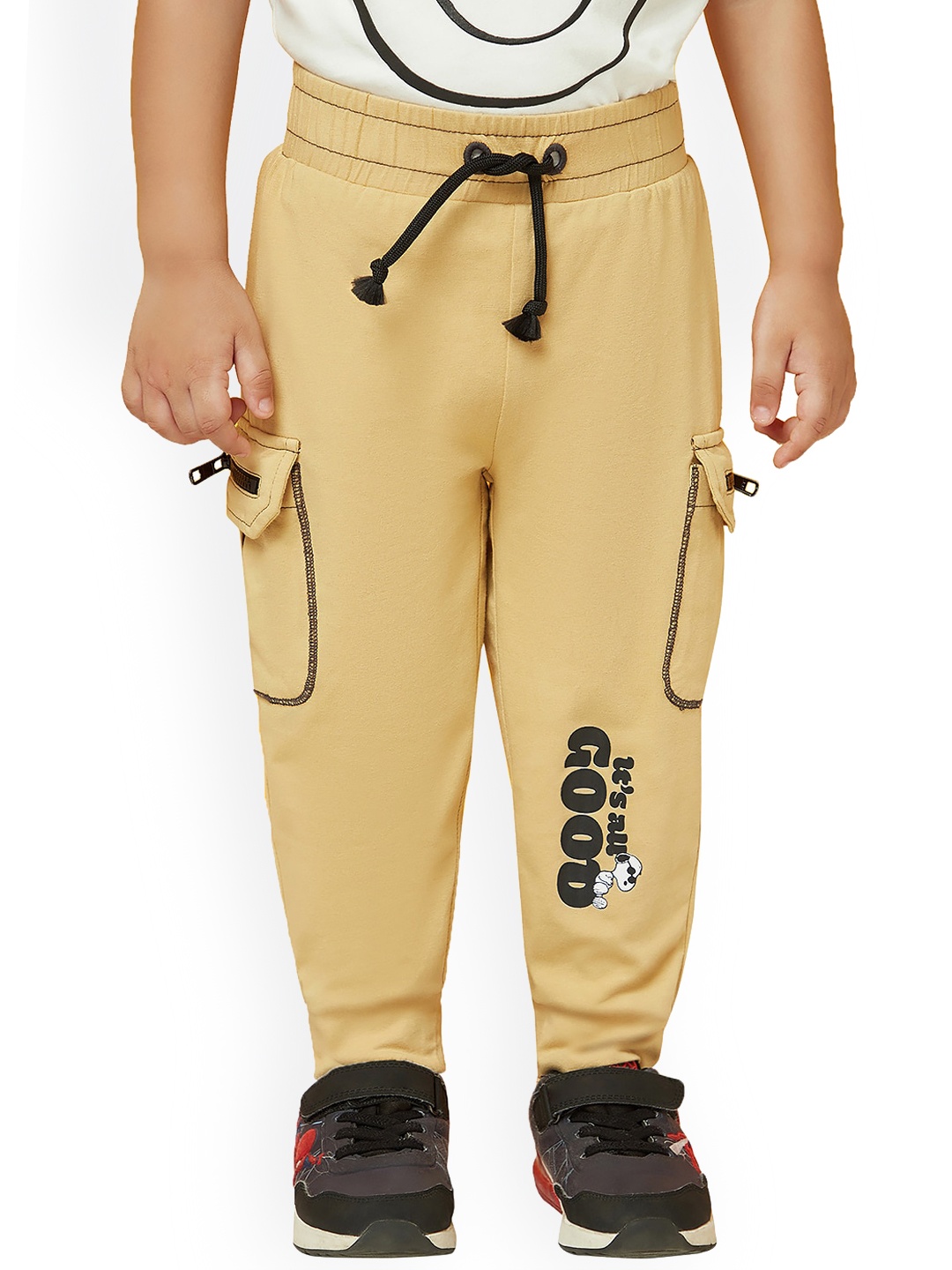 

SPUNKIES Boys Mid-Rise Cotton Joggers, Beige