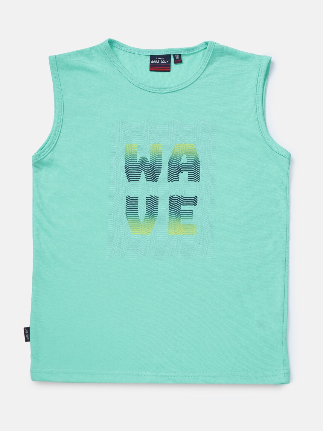 

Gini and Jony Boys Typography Printed Sleeveless Cotton T-shirt, Sea green
