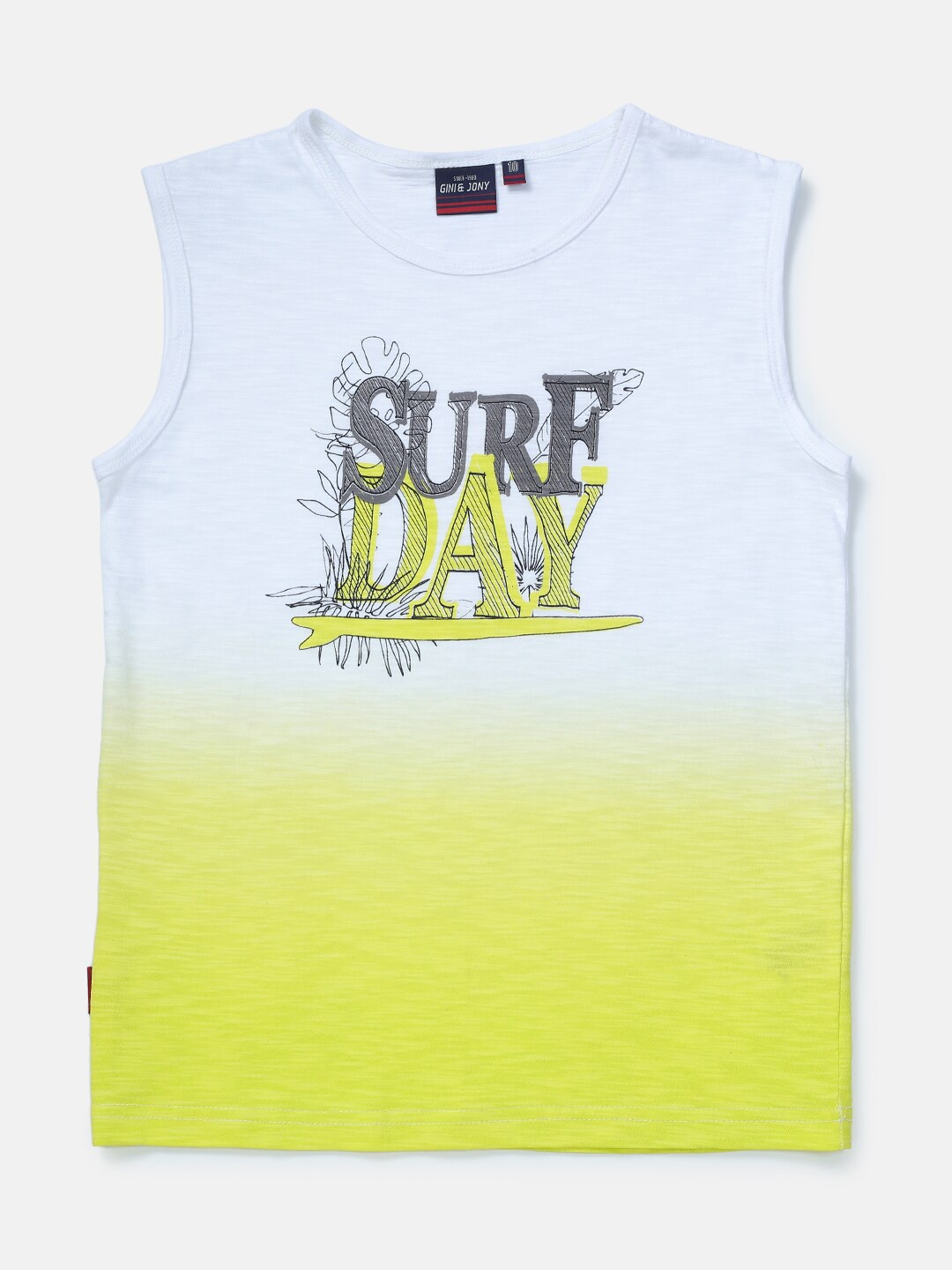 

Gini and Jony Infant Boys Ombre And Typography Printed Sleeveless T-shirt, Yellow