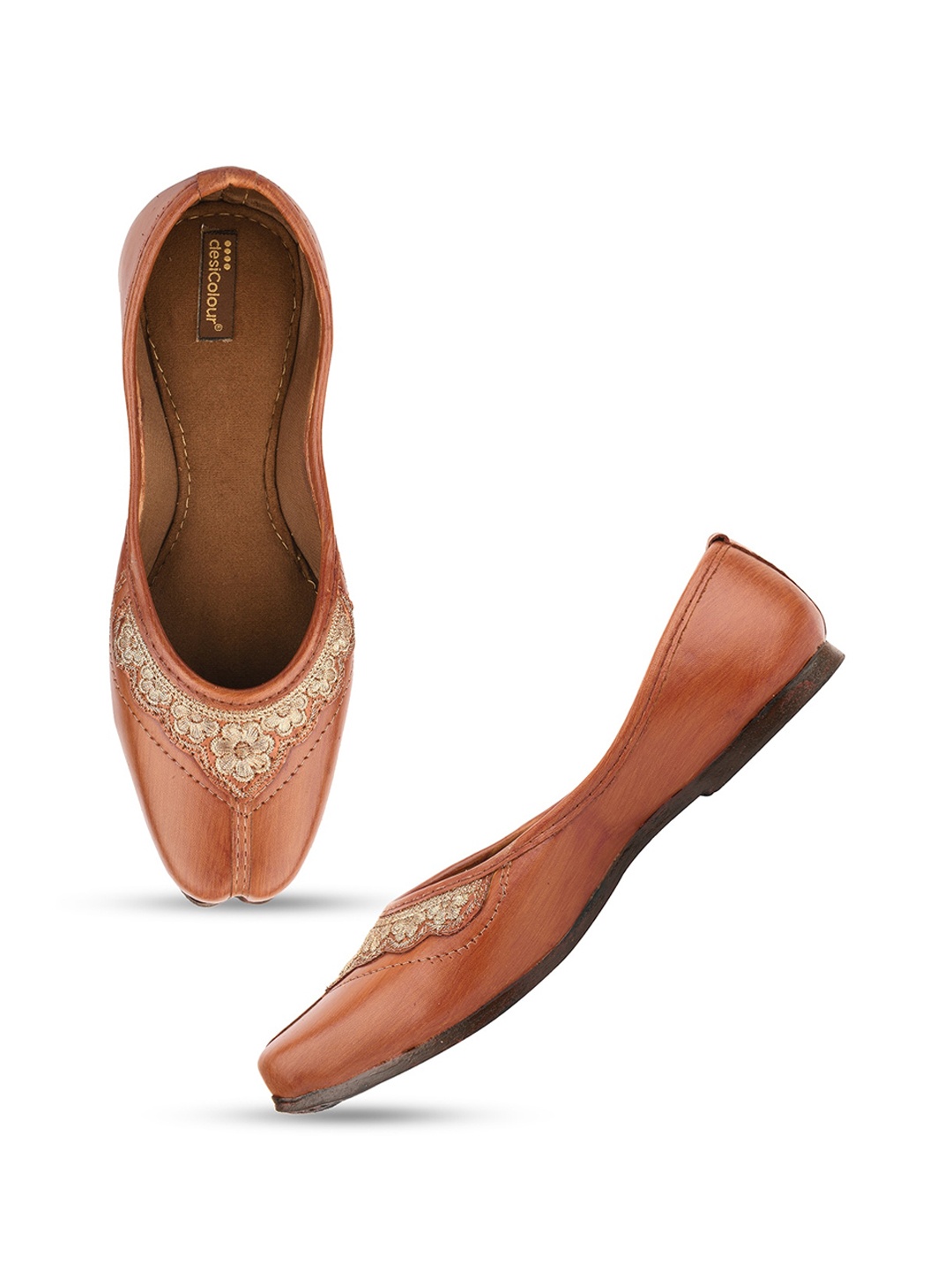 

DESI COLOUR Embroidered Ethnic Mojaris, Brown