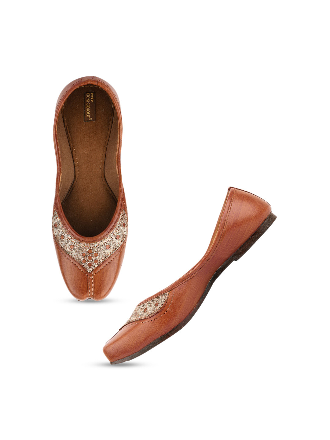 

DESI COLOUR Women Embroidered Woven Design Ethnic Mojaris, Brown