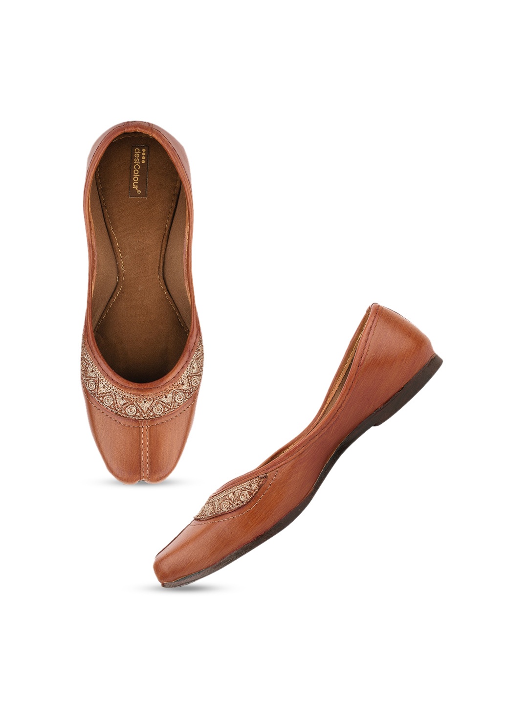 

DESI COLOUR Women Embroidered Woven Design Ethnic Mojaris, Brown