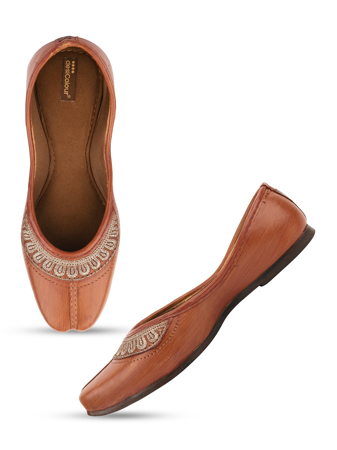 

DESI COLOUR Embroidered Ethnic Mojaris, Brown