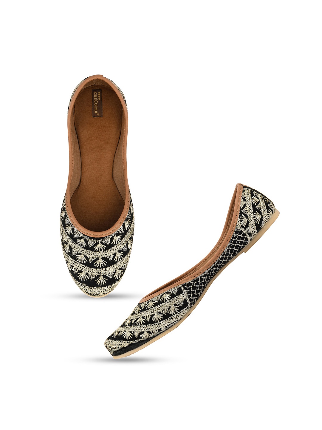 

DESI COLOUR Embroidered Ethnic Mojaris, Black
