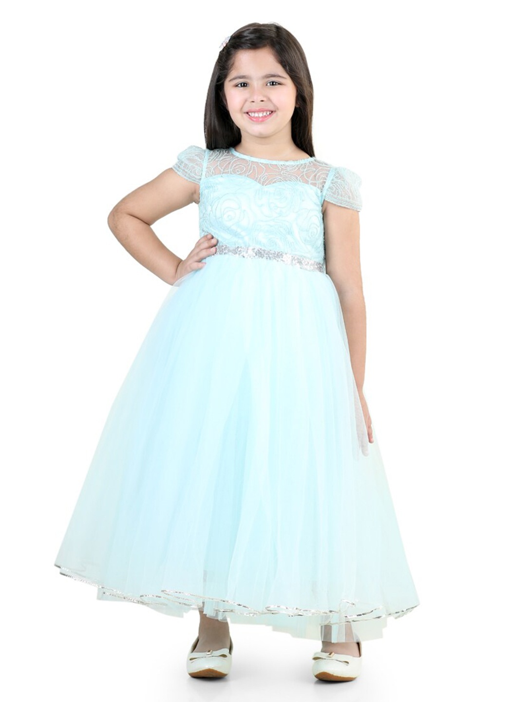 

Toy Balloon kids Girls Self Design Embellished Net Maxi Dress, Blue