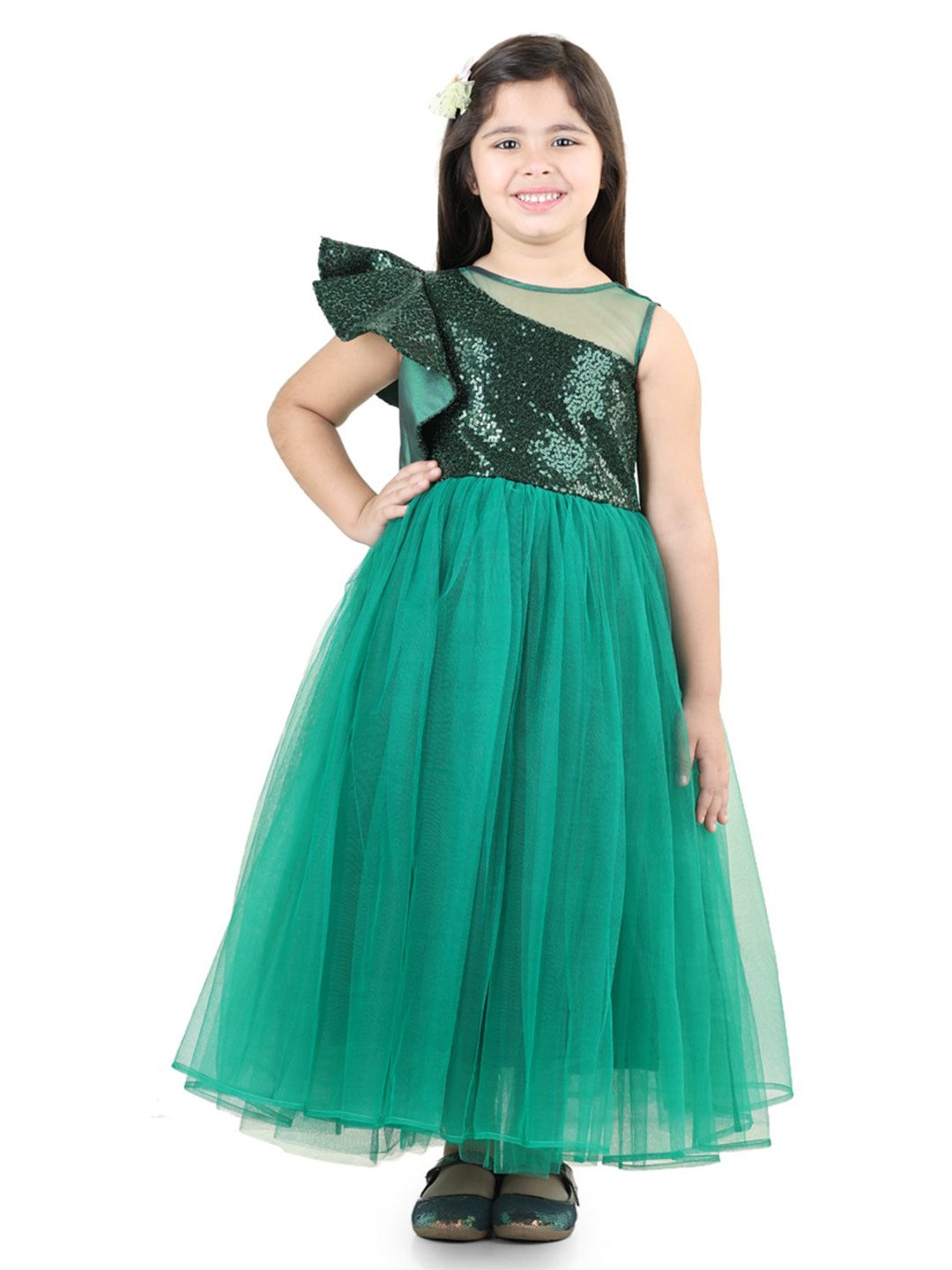 

Toy Balloon kids Girls Sequined Embellished Net Maxi Dress, Green