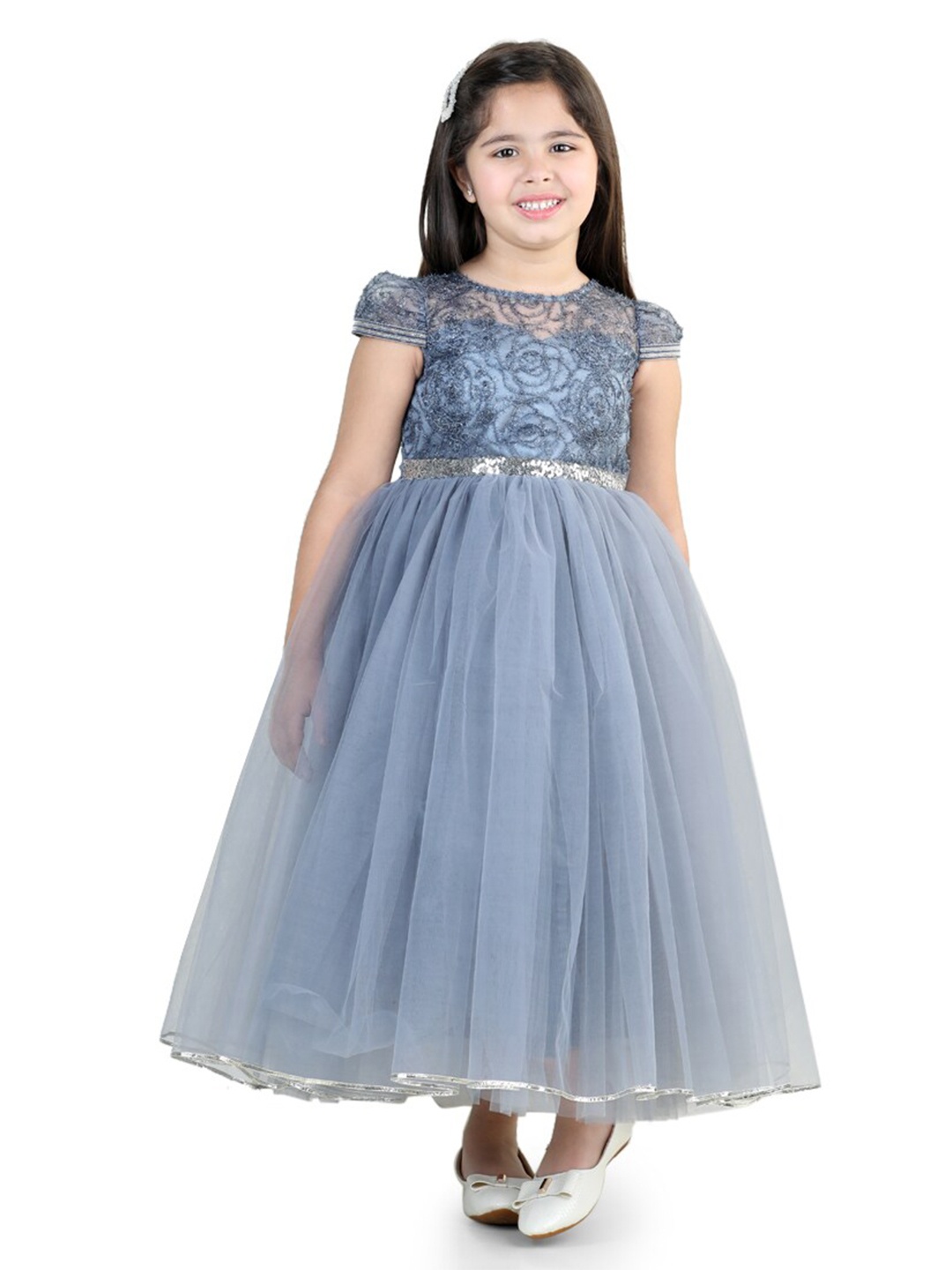 

Toy Balloon kids Girls Sequined Embellished Net Maxi Dress, Grey