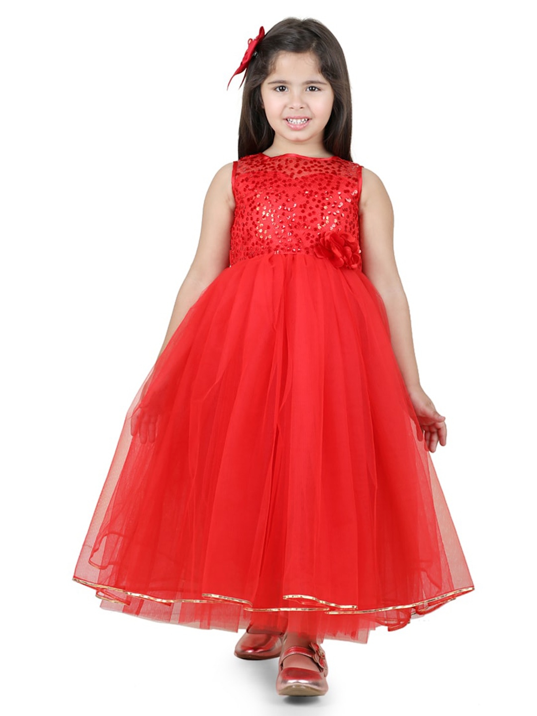 

Toy Balloon kids Girls Sequined Embellished Net Maxi Dress, Red