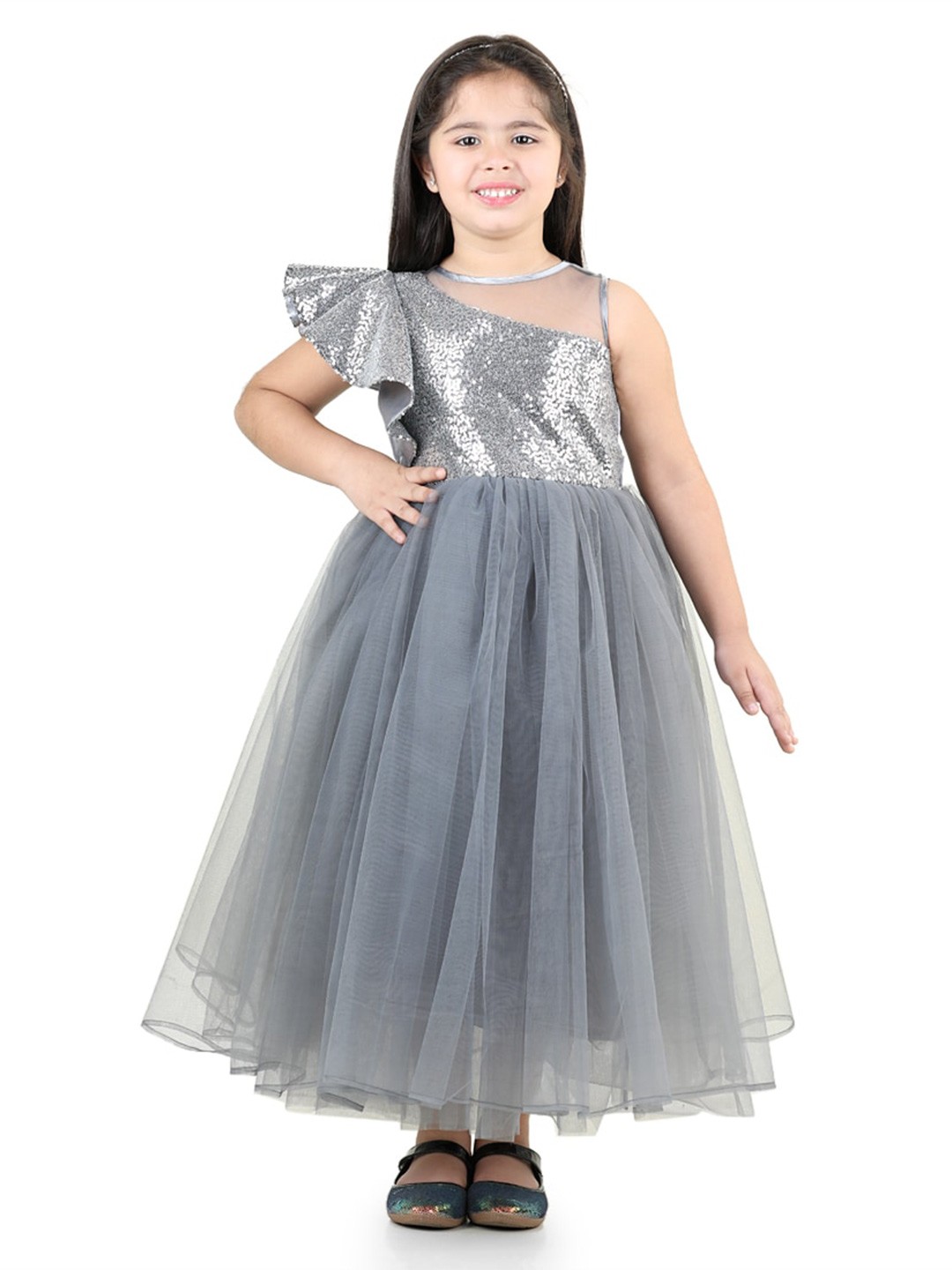 

Toy Balloon kids Girls Sequined Embellished Net Maxi Dress, Grey