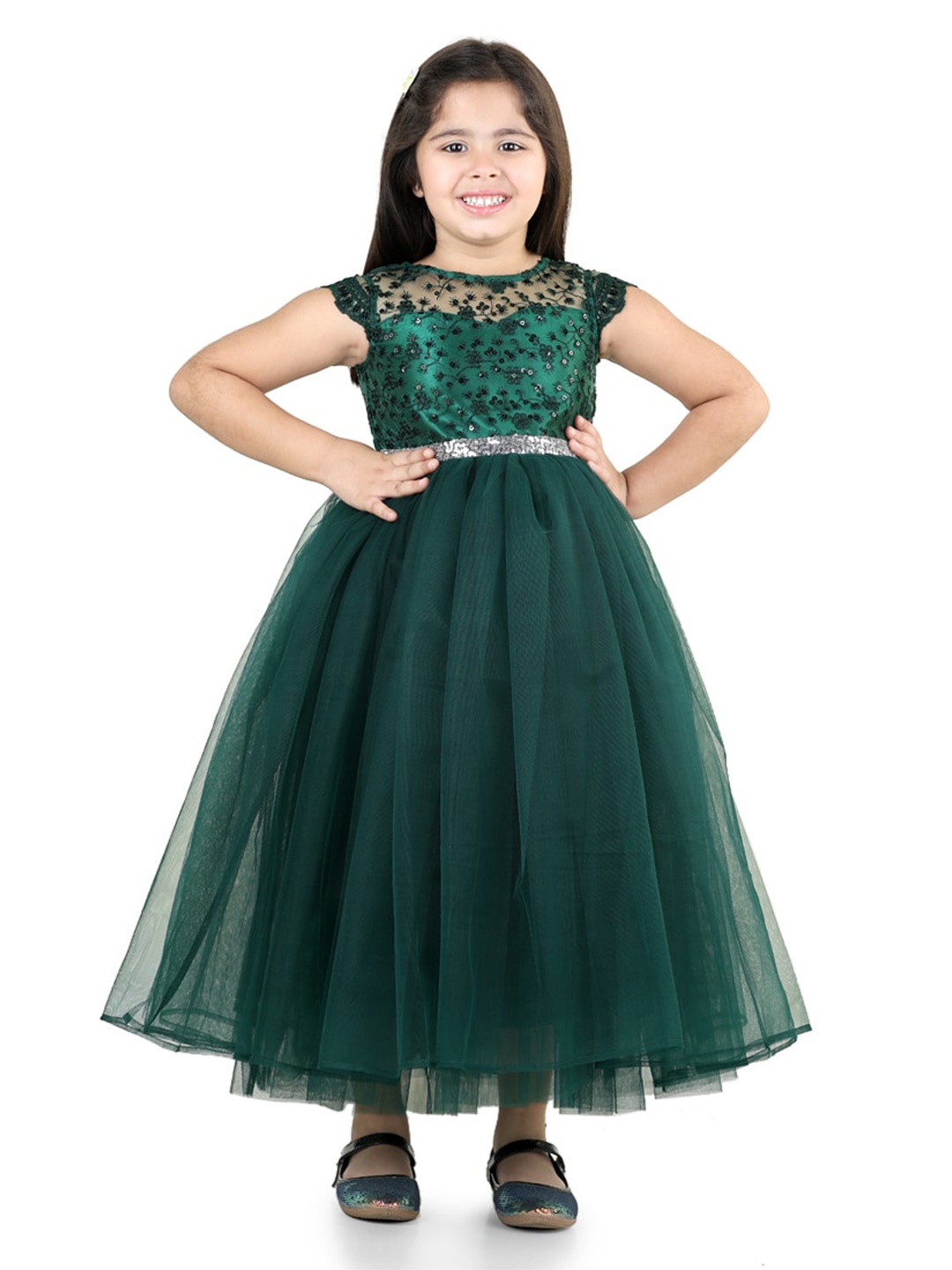 

Toy Balloon kids Girls Sequined Embellished Net Maxi Dress, Green