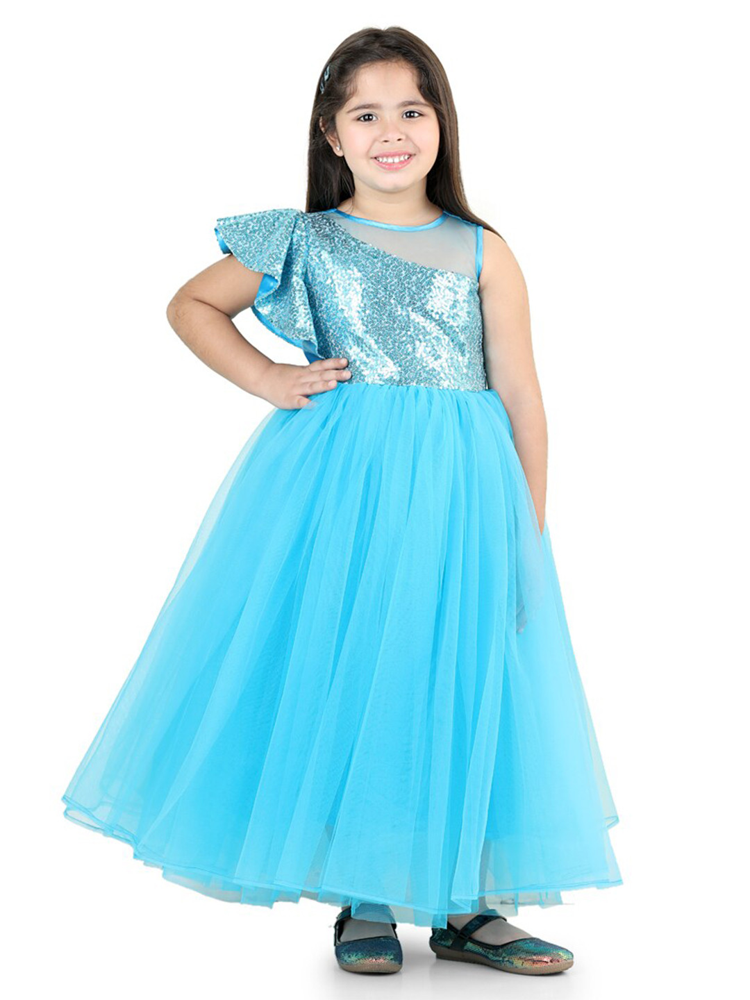 

Toy Balloon kids Girls Sequined Embellished Net Maxi Dress, Blue