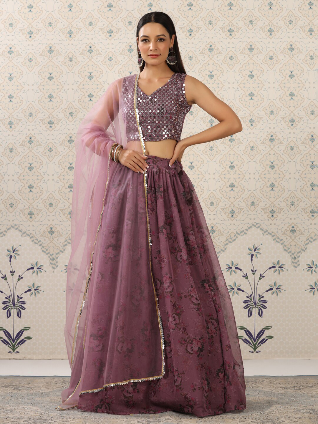 

Ode by House of Pataudi Purple Embroidered Semi-Stitched Lehenga Choli With Dupatta