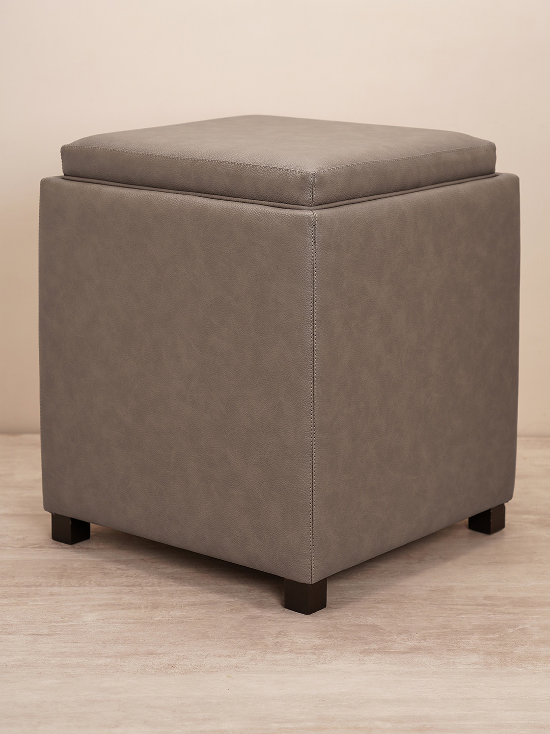 

Pure Home and Living Square Faux Leather Pouffe with Storage, Beige