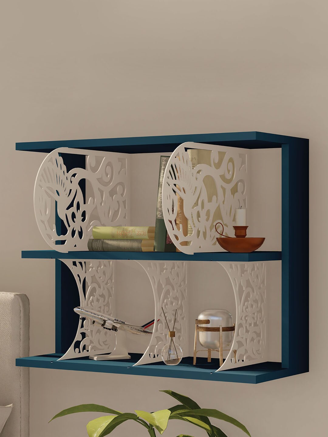 

RANDOM Blue & White Wood Pocket Wall Shelf