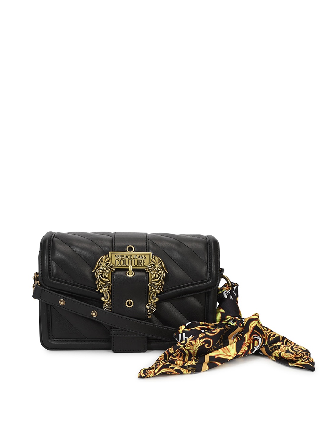 

Versace Jeans Couture Textured Leather Structured Sling Bag With Quilted, Black