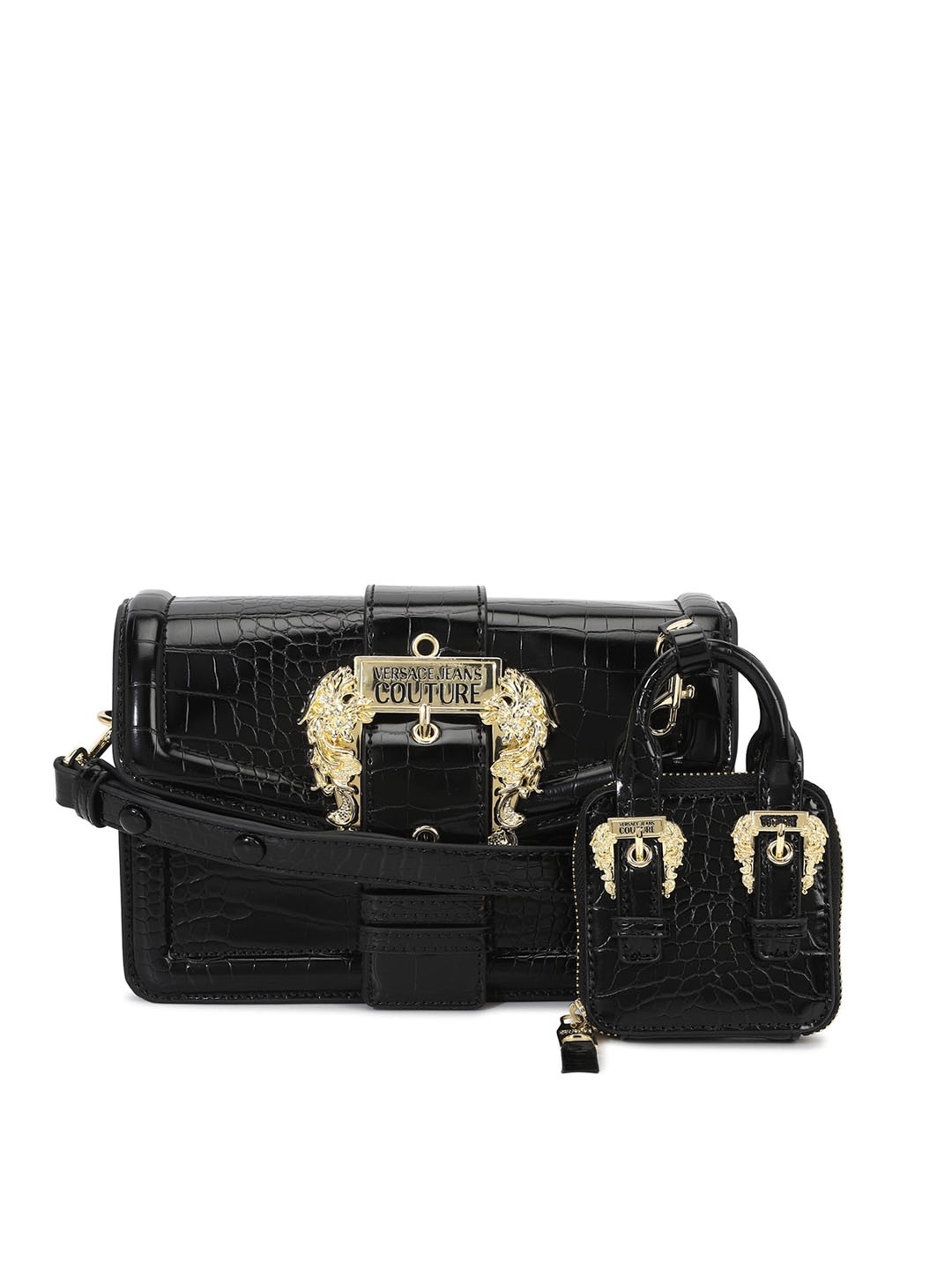 

Versace Jeans Couture Leather Structured Sling Bag, Black
