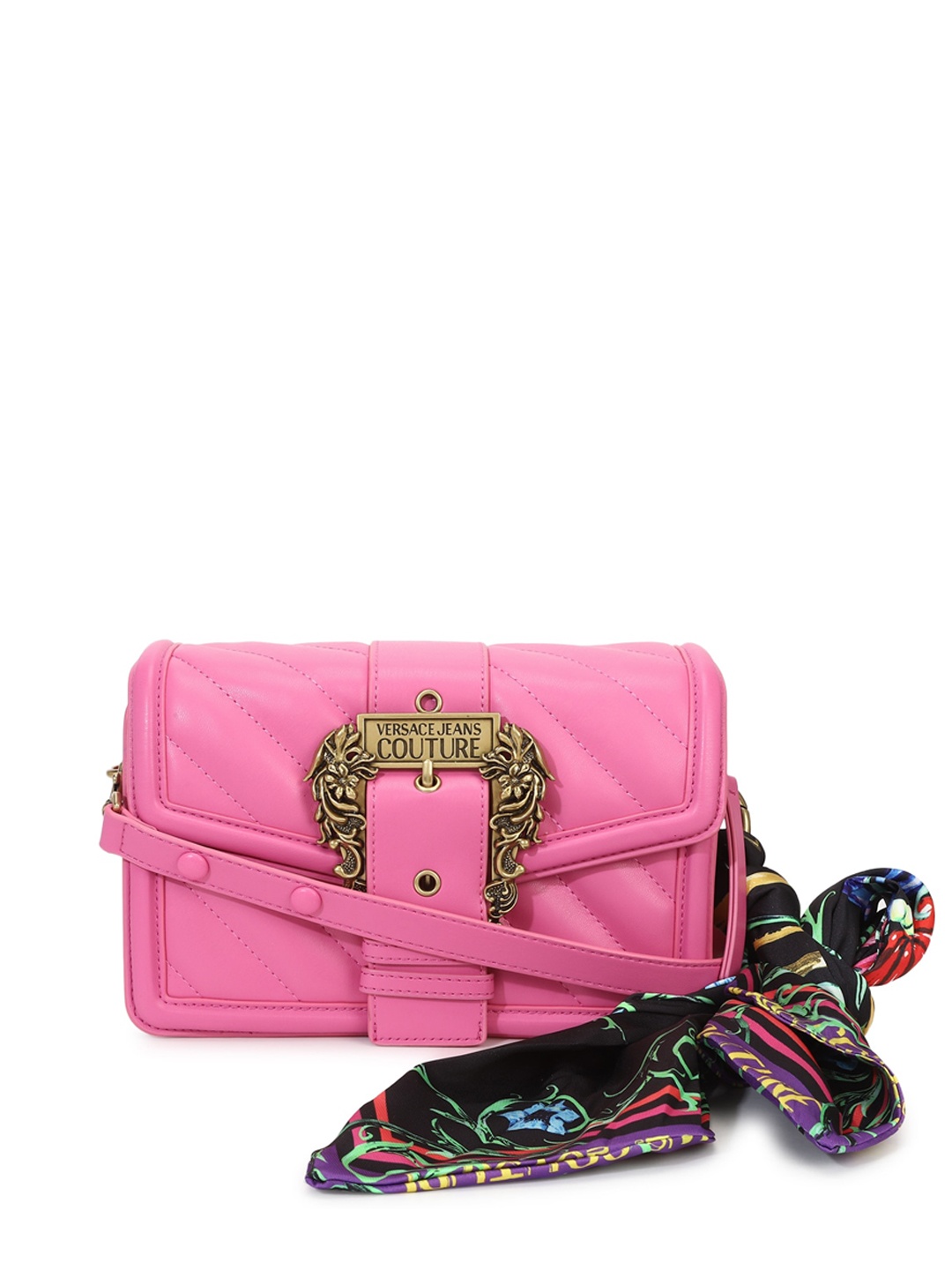 

Versace Jeans Couture PU Structured Sling Bag With Scarf, Pink