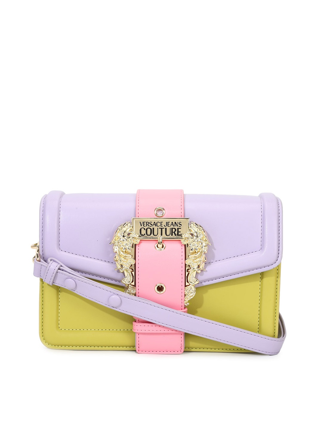 

Versace Jeans Couture Colourblocked Leather Structured Sling Bag, Pink