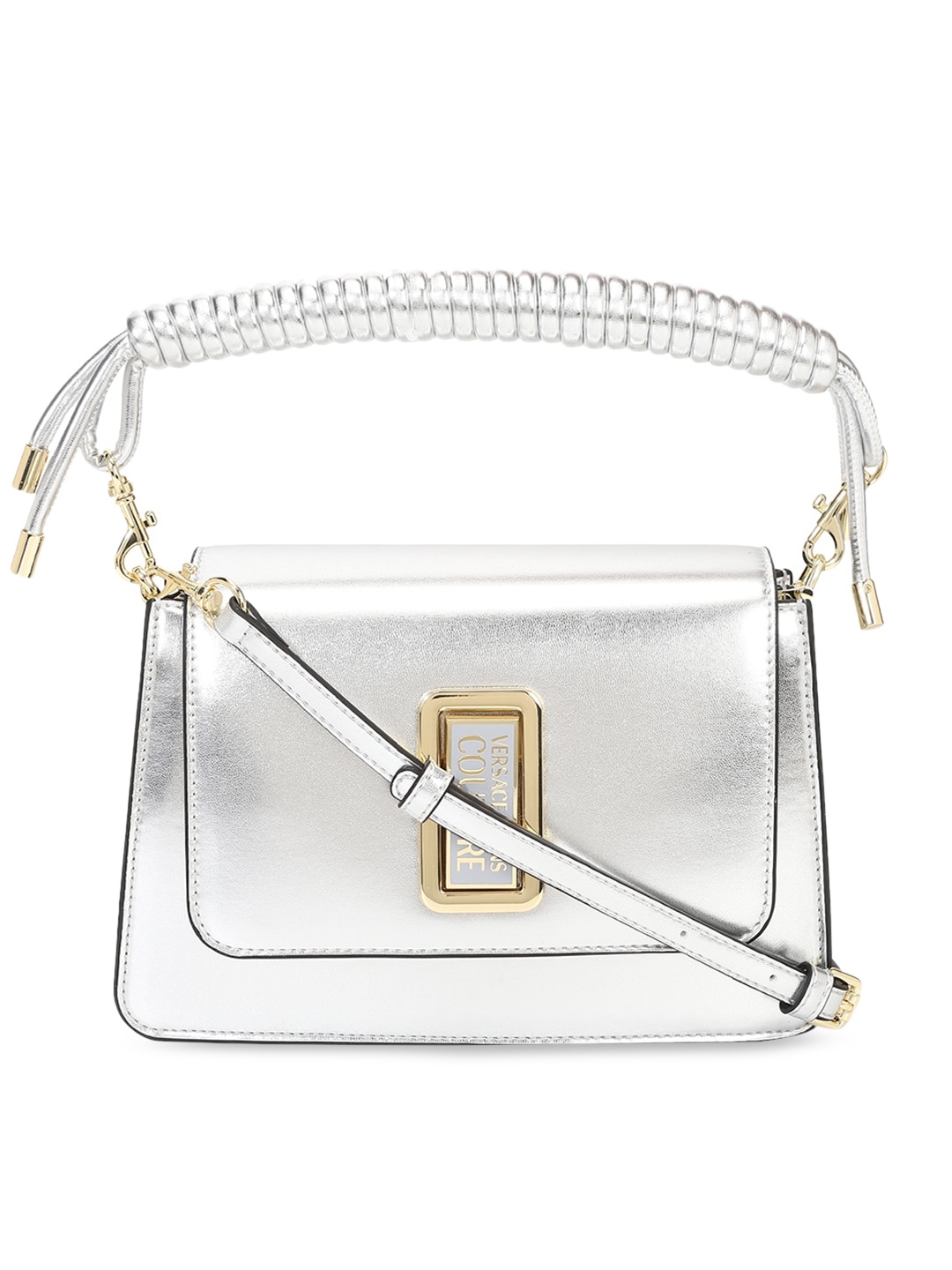 

Versace Jeans Couture Leather Structured Sling Bag, Silver