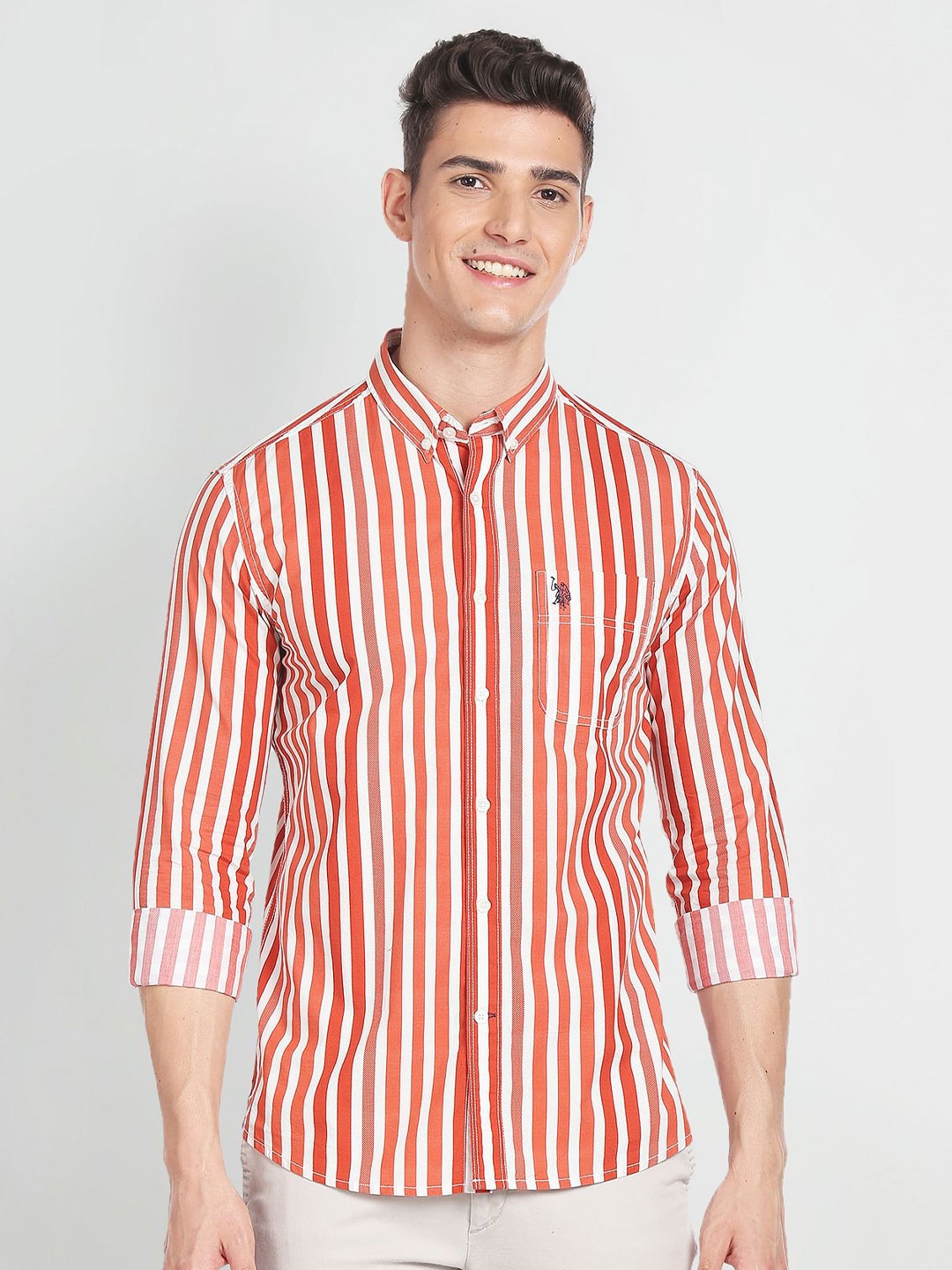 

U.S. Polo Assn. Denim Co. Vertical Stripe Slim Shirt, Orange