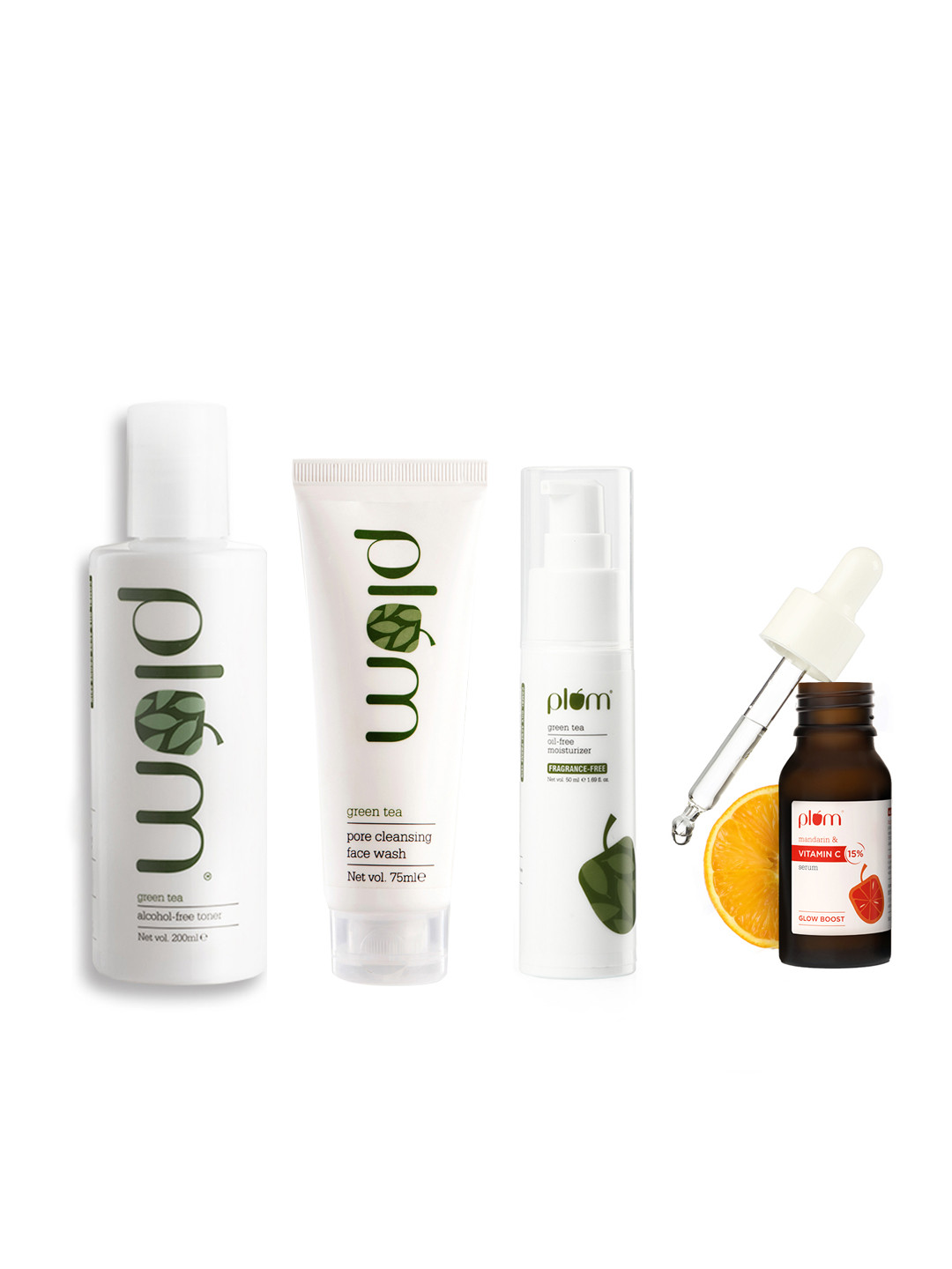 

Plum Green Tea Toner 200ml + Face Serum 20ml + Green Tea Moisturizer 50ml + Face Wash 75ml, White