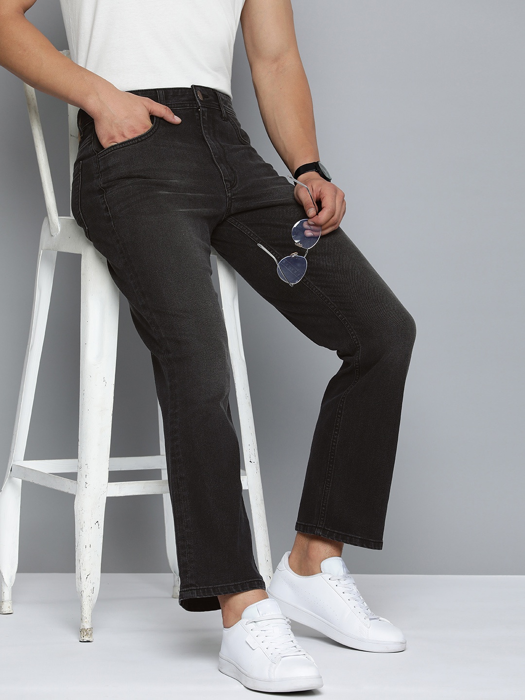 

Mast & Harbour Men Bootcut Stretchable Jeans, Black