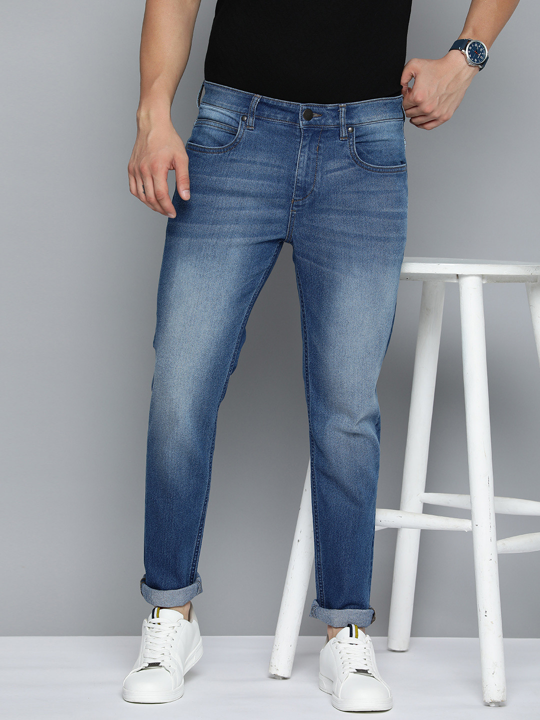 

Mast & Harbour Men Tapered Fit Light Fade Stretchable Jeans, Blue