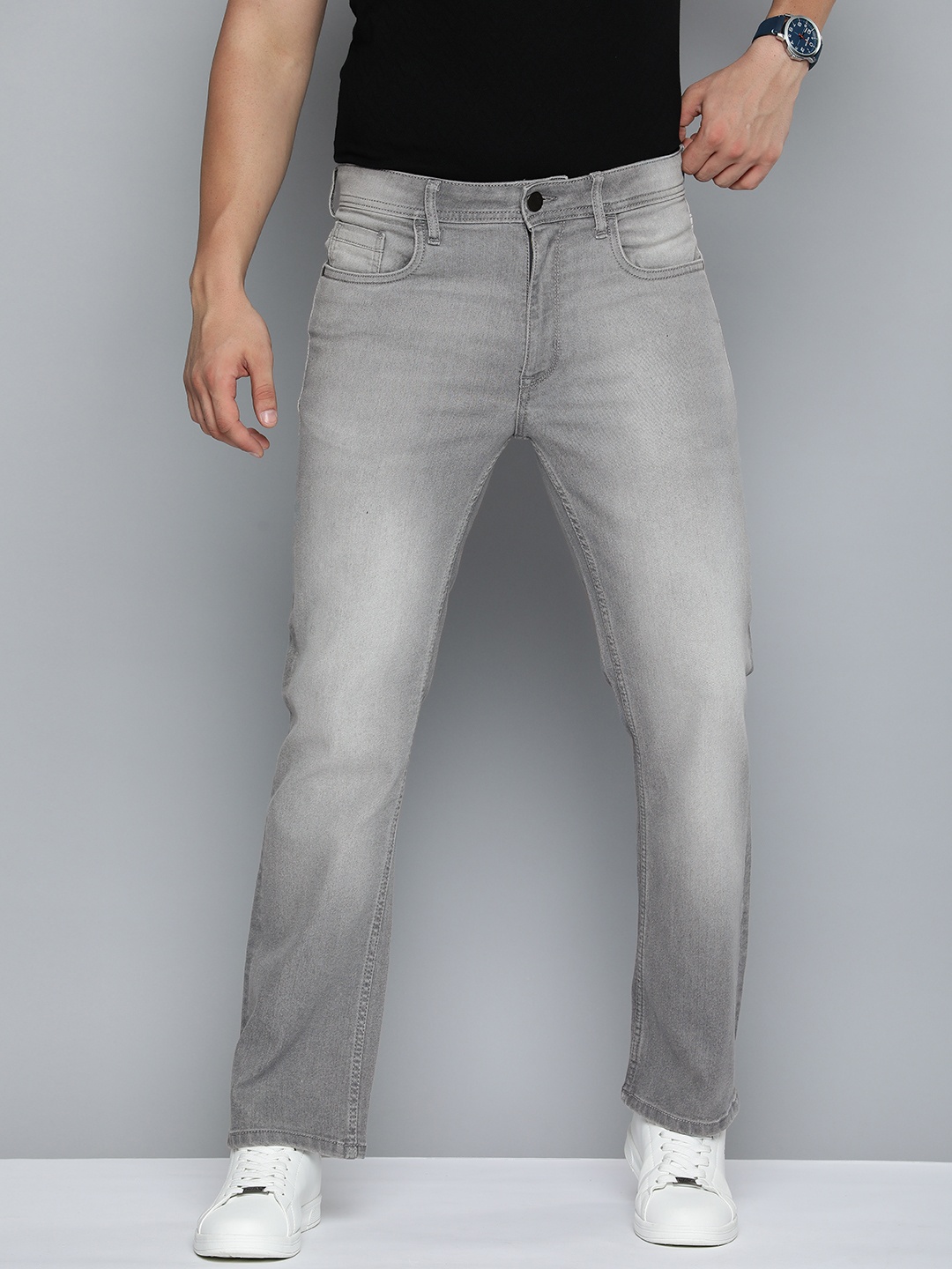 

Mast & Harbour Men Bootcut Light Fade Stretchable Jeans, Grey