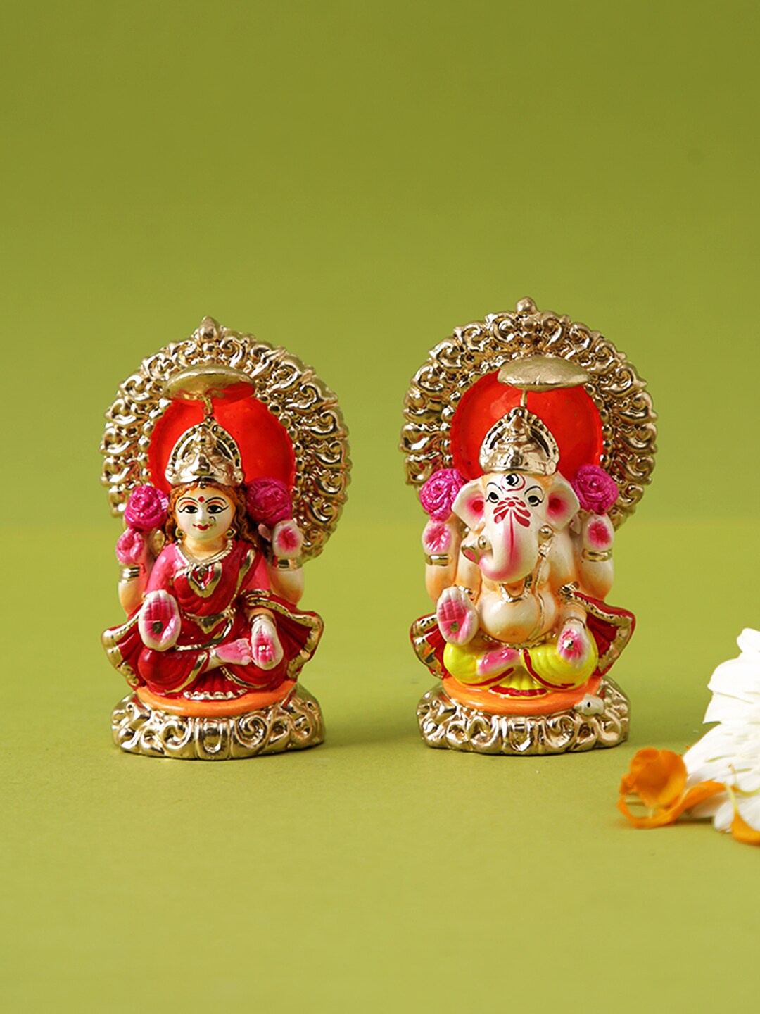 

Aapno Rajasthan 2 Pieces Beige & Red Lakshmi & Ganesh Idols Showpieces, Pink