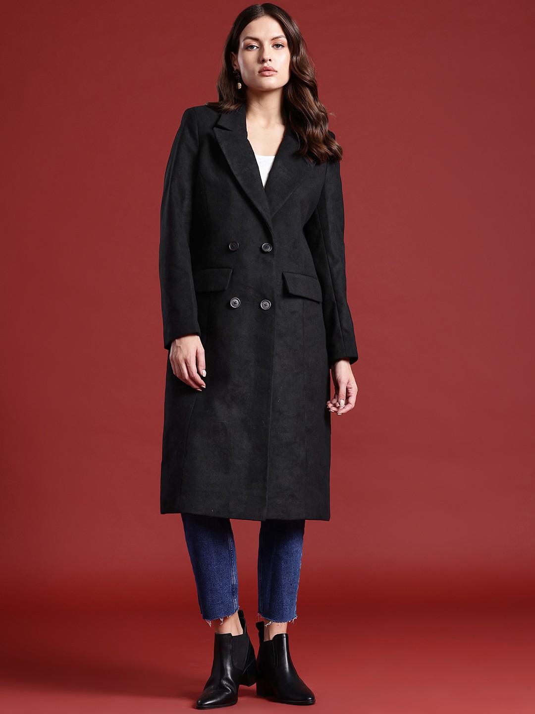 

all about you Solid December-Frosty Winters-Quilt Club Knee Length Trench Coat, Black