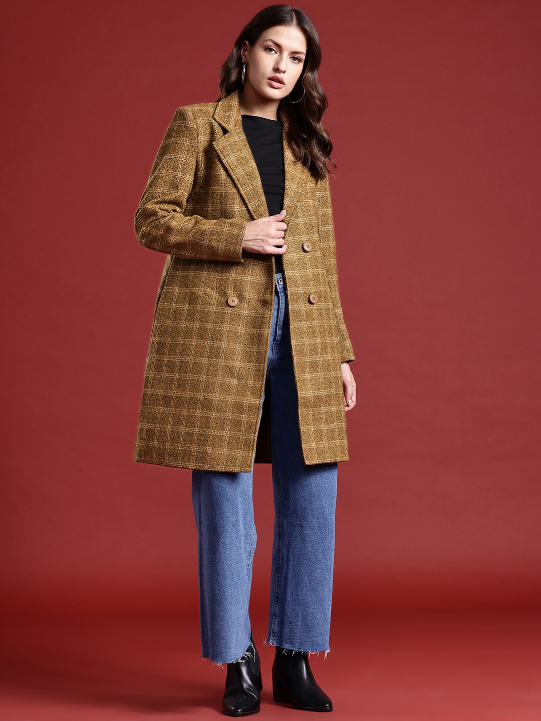 

all about you Women Checked Overcoat, Brown