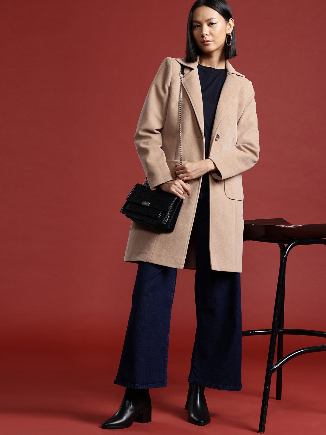 

all about you Single-Breasted Suede Longline Overcoat, Beige
