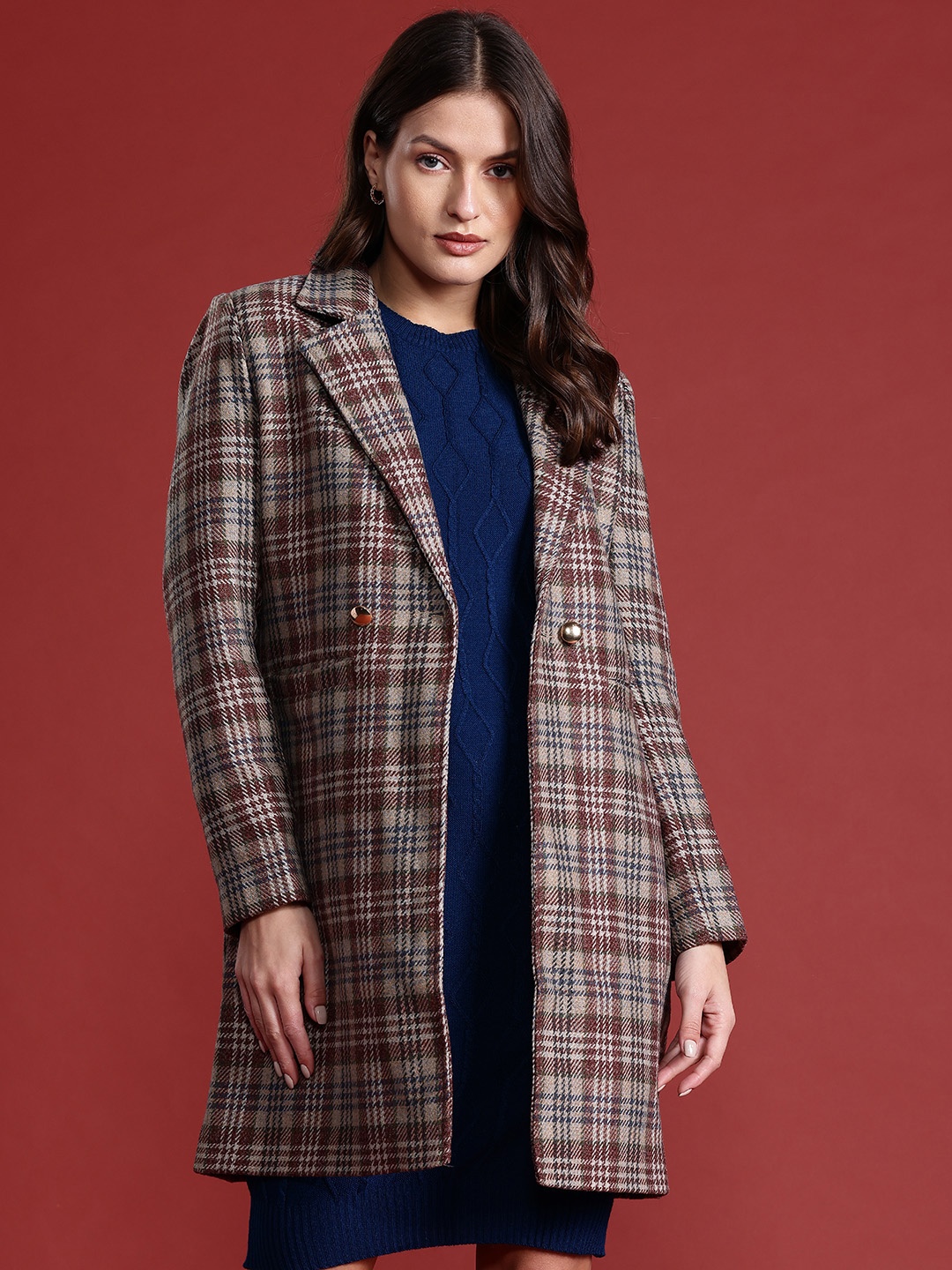

all about you Women Checked Overcoat, Beige