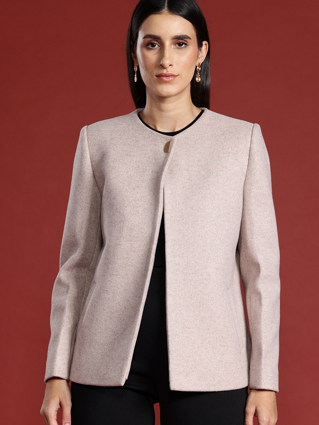 

all about you Collarless Overcoat, Beige