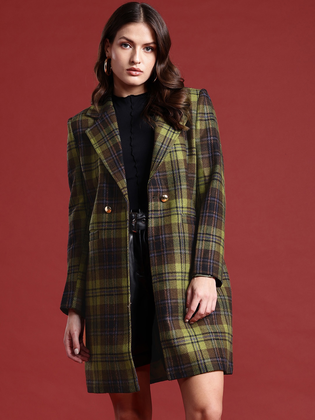 

all about you Frosty Winters-PU Power Longline Overcoat, Olive