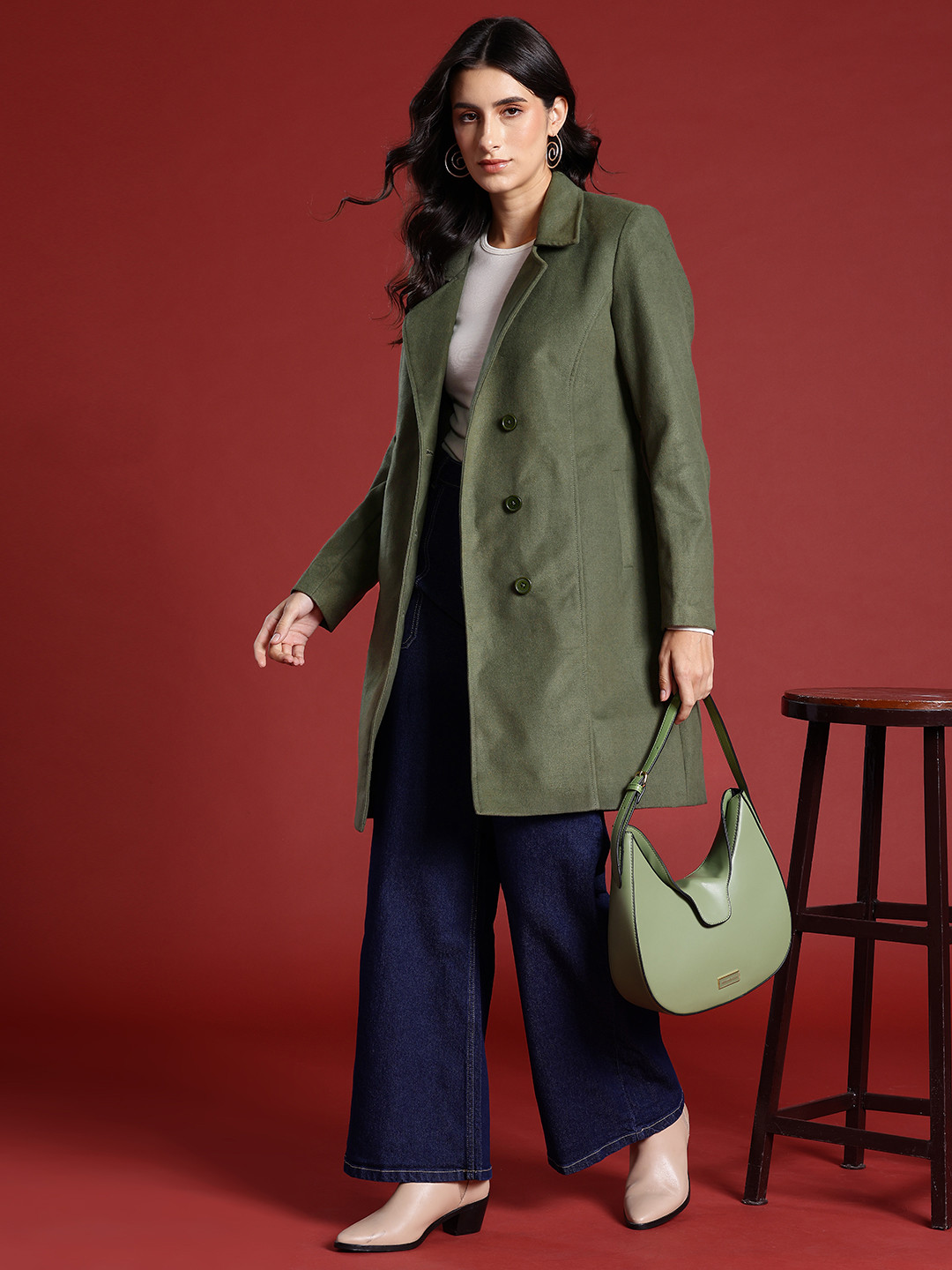 

all about you Notched Lapel Overcoat, Olive