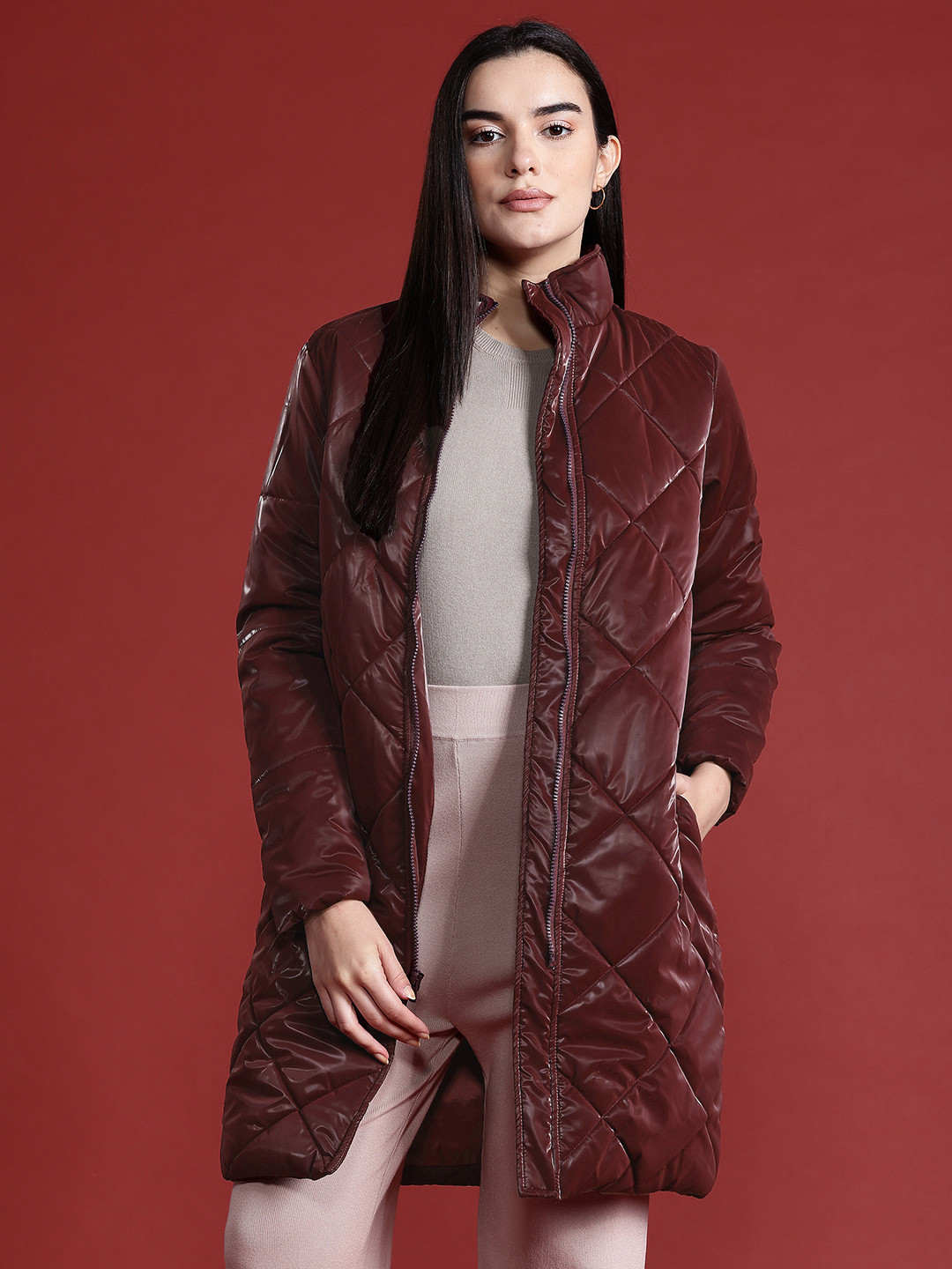 

all about you Women Quilted Overcoat, Brown