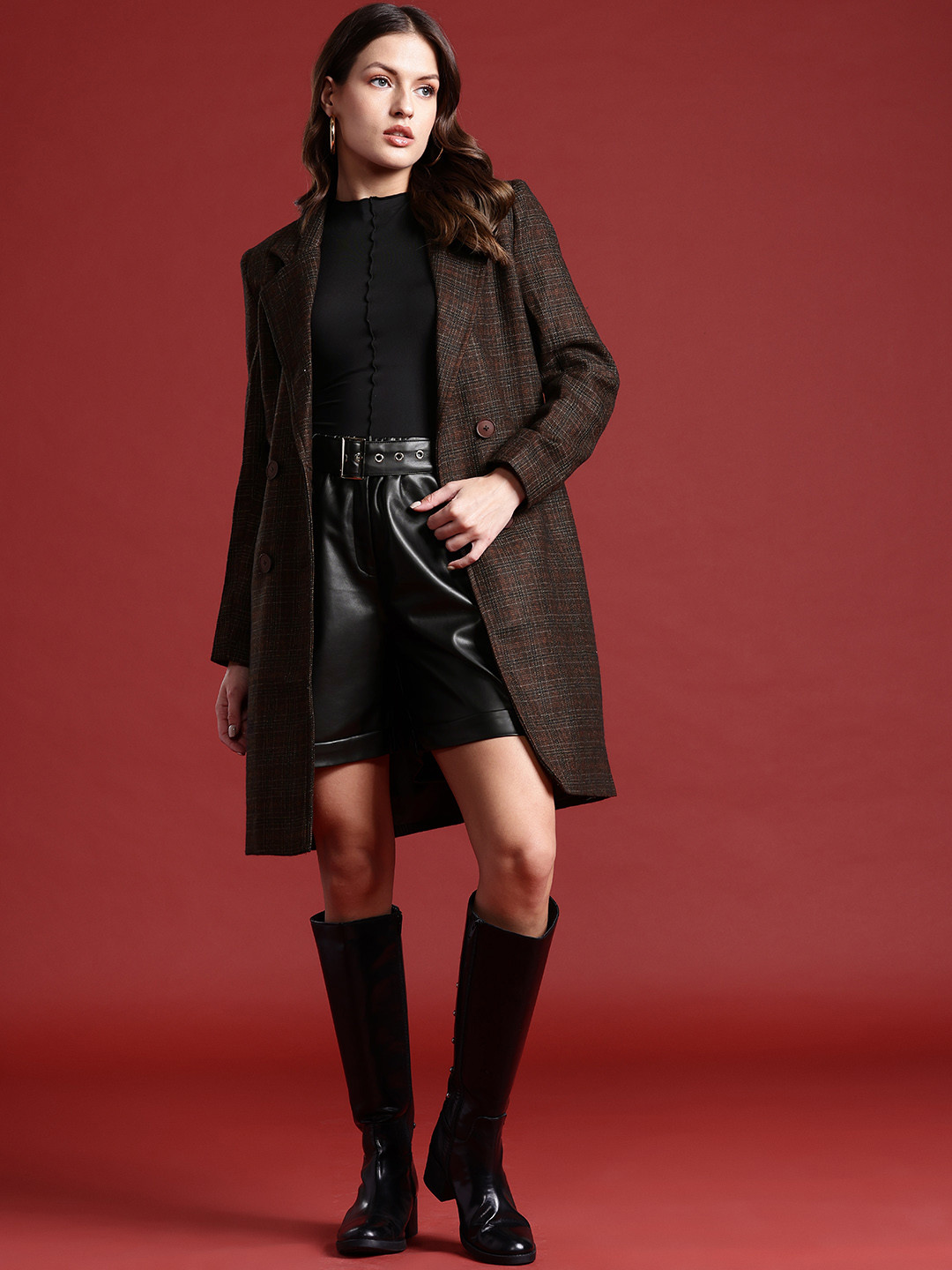 

all about you Frosty Winters-Quilt Club Longline Overcoat, Brown